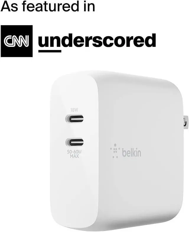 Alt view image 2 of 7 - Belkin BoostCharge USB C 68W GaN Wall Charger w/Dual Ports - iPhone Charger Fast Charging - Type C Charger - USB C Charger w/PD for Apple iPhone, Samsung Galaxy, Airpods Pro, iPad Pro, MacBook Pro
