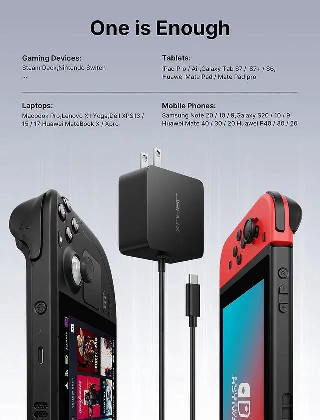 Alt view image 5 of 7 - JSAUX 45W USB C Charger for Steam Deck/OLED, 5FT Cable Type C PD 3.0 45 Watt Fast Charging Compatible with Nintendo Switch 2, Switch/OLED, MacBook, Samsung S25 S24 S23 S22, iPhone 16/15, iPad, Pixel