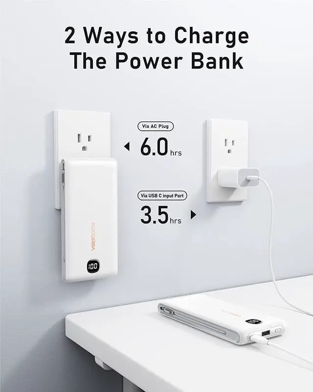 Alt view image 4 of 7 - Portable Charger with Built in Cables 10000mAh Power Bank for iPhone with Wall Plug Travel Essential Fast Charging USB C Slim External Battery Pack for iPhone16/15/14  iPad etc