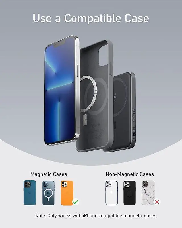 Alt view image 6 of 7 - Anker 621 Magnetic Portable Charger (MagGo), 5,000mAh Wireless Power Bank with USB-C Cable, Magsafe-Compatible Battery Pack for iPhone 16/15/14/13/12 Series