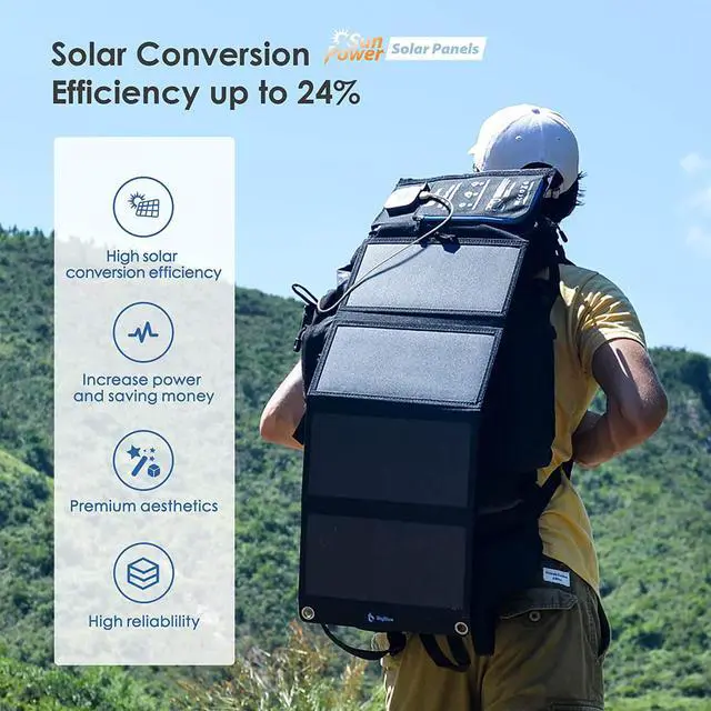 Alt view image 2 of 7 - Solar Panels Charger with Digital Ammeter, BigBlue 28W SunPower Camping Solar Panel, Dual USB(5V/4A Overall), IPX4 Waterproof, Compatible with iPhone 13/11/Xs/X/8/7, iPad, Samsung Galaxy, Google Pixel