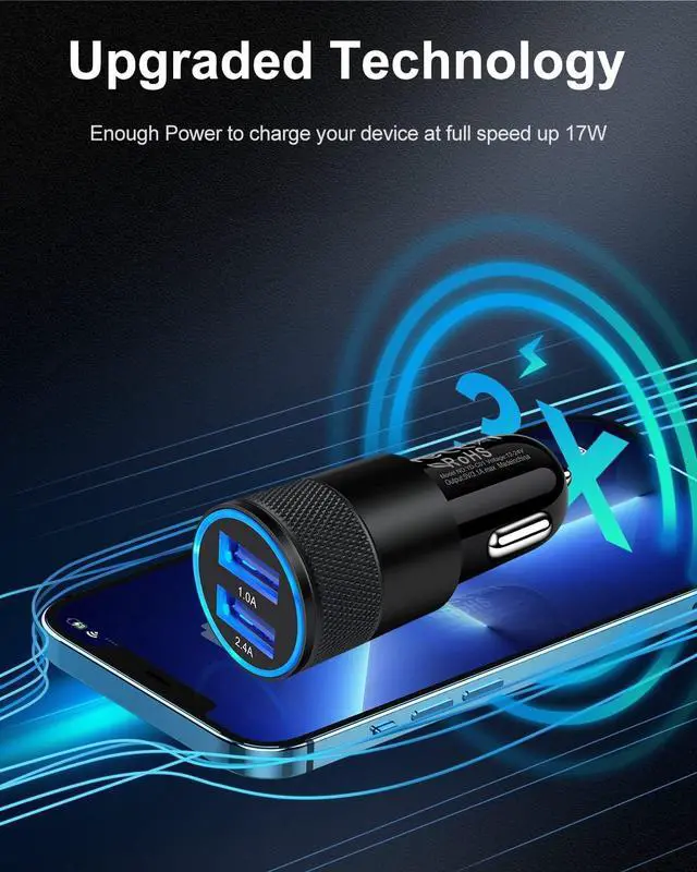 Alt view image 3 of 7 - Car Charger [2Pack/3.4a] Fast Charge Dual Port USB Cargador Carro Lighter Adapter for iPhone 15 14 13 12 11 Pro Max X XR XS 8 Plus 16 iPad  Galaxy S23 S22 S21 S10 Plus S7 j7 S10e S9 Note 8