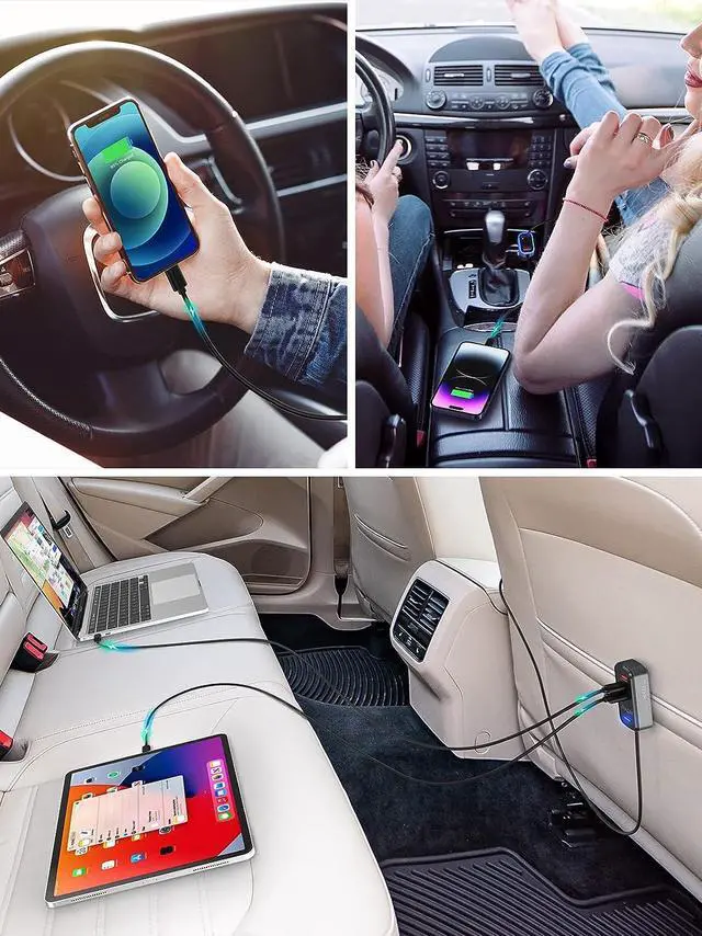 Alt view image 7 of 7 - Car USB Charger Multi Port, 135W Fast USB C Car Charge PD 45W 30W & QC3.0 30W Multiple Car Charger, Multiple Devices Car Travel Charger with 5FT Cable for iPhone 16 15 Pro Max 14/iPad/Samsung S24/23
