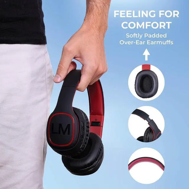 Alt view image 6 of 7 - Louise&Mann Wireless Headphones Over Ear, Bluetooth Headphones 5.3, Foldable Lightweight with Soft Memory Foam Earmuffs, Built-in Mic with Wired Mode and Carry Case for Travel,Office,PC