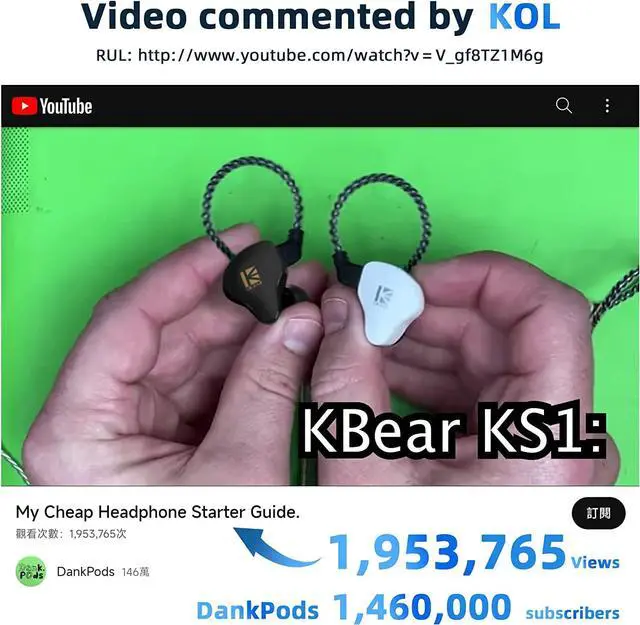 Alt view image 2 of 6 - KBEAR KS1 Earphones in Ear Monitor Super Bass Wired Earbuds Crystal Clear Sound IEM Headphones High Resolution Noise Canceling Ear Monitors Headphone for Singers Musician Audifonos Auriculares