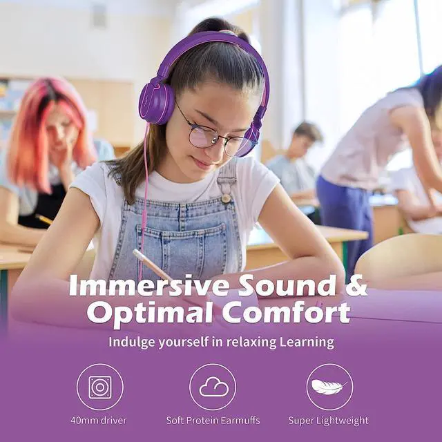 Alt view image 2 of 6 - AILIHEN Kids Headphones, I35 On-Ear Headphones for School, Safe Volume 93dB, HD Mic Stereo Headphone for Kid Girls Children, Foldable Wired 3.5mm for Chromebook, Laptop, Computer, Tablet -6 Pack