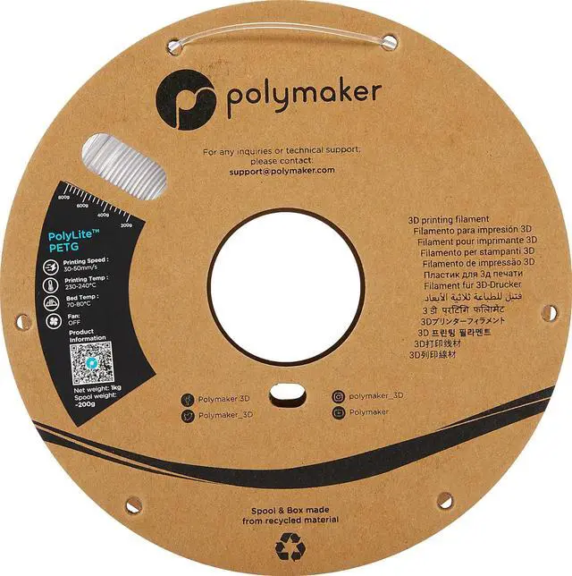Alt view image 6 of 7 - Polymaker PETG Filament 1.75mm, 1kg Strong PETG 3D Printer Filament Clear - PolyLite PETG Transparent 3D Printing Filament 1.75mm, Dimensional Accuracy +/- 0.03mm, Print with Most 3D Printers