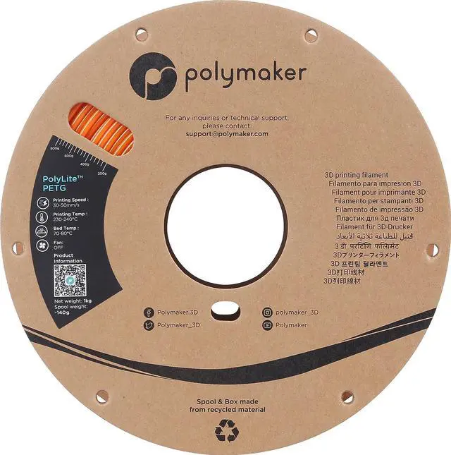 Alt view image 7 of 7 - Polymaker PETG Filament 2.85mm 1kg Orange 3D Printer Filament, PolyLite PETG 3D Printing Filament 2.85mm, Dimensional Accuracy +/- 0.03mm, Print with Most 3D Printers
