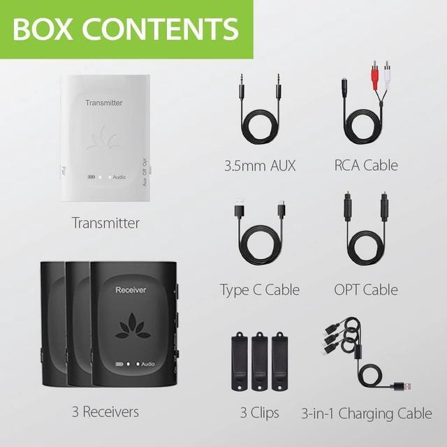 Alt view image 7 of 7 - Avantree Audiplex - Wireless Multiple Audio Transmitter & Receiver Set, Long Range Low Latency for TV, AV Receiver, Projector, PA System, Church, Broadcast to 100 Headphones/Speakers