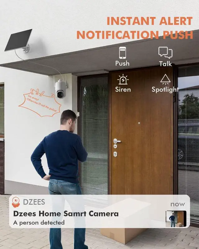 Alt view image 5 of 7 - Dzees Solar Security Cameras Wireless Outdoor, 2K Battery Powered Security Camera, 360° PTZ Camera with Spotlight, Siren, Color Night Vision, AI Dectection, IP66 for Home Security, 2.4GHz