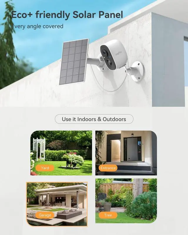 Alt view image 3 of 6 - LongPlus Security Cameras Wireless Outdoor, Solar Security Camera for Home, 1080P Color Night Vision Outdoor Wireless Camera, PIR Human Detection Notification Push,Spotlight,2-Way Talk (White)