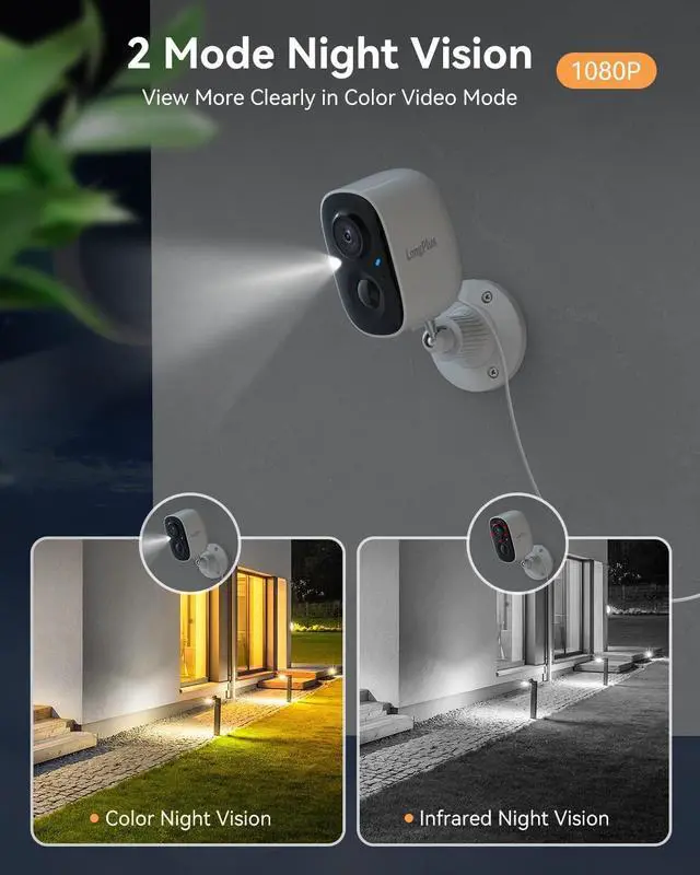 Alt view image 4 of 6 - LongPlus Security Cameras Wireless Outdoor, Solar Security Camera for Home, 1080P Color Night Vision Outdoor Wireless Camera, PIR Human Detection Notification Push,Spotlight,2-Way Talk (White)