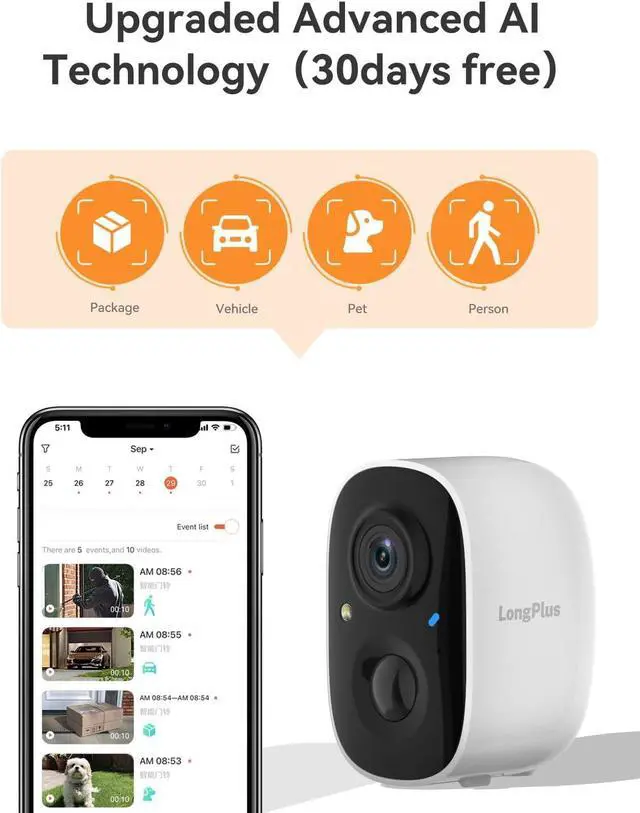 Alt view image 6 of 6 - LongPlus Security Cameras Wireless Outdoor, Solar Security Camera for Home, 1080P Color Night Vision Outdoor Wireless Camera, PIR Human Detection Notification Push,Spotlight,2-Way Talk (White)