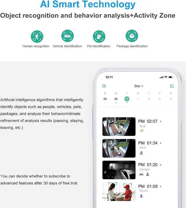 Alt view image 3 of 7 - Gadpiparty 2K HD Security Camera Wireless Outdoor, Wireless Rechargeable Battery Powered WiFi Home Surveillance Camera with AI PIR, Waterproof, Night Vision, Motion Detection, 2-Way Audio and SD/Clou