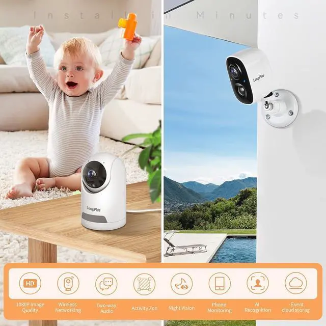 Alt view image 2 of 6 - LongPlus Security Cameras Wireless Outdoor,2 Pack Battery Wireless Security Camera with AI Motion Detection, WiFi Cameras for Home, Color Night Vision