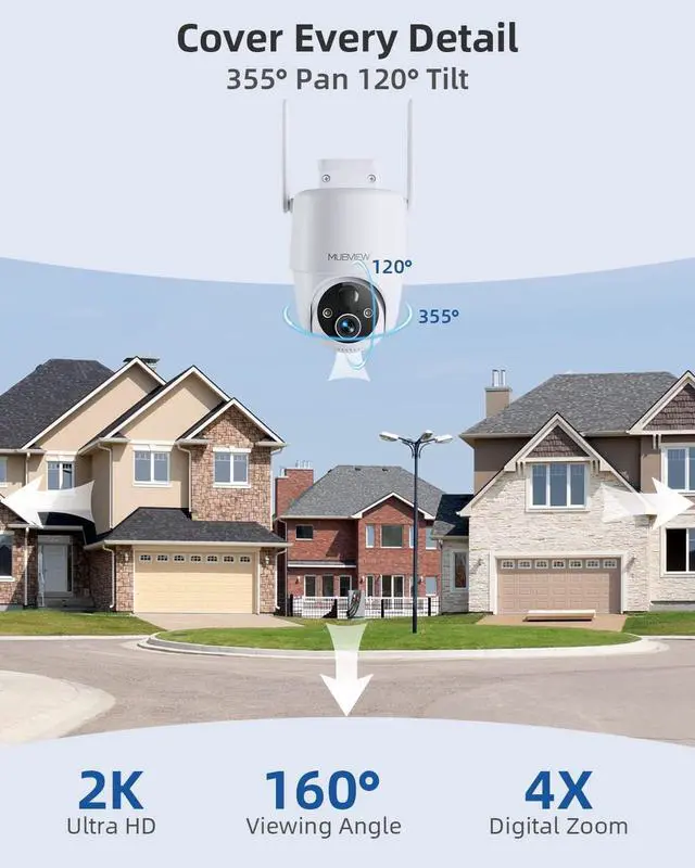 Alt view image 2 of 7 - MUBVIEW Solar Security Cameras Wireless Outdoor, 2K 360° PTZ Battery Powered Outdoor Camera, 2.4Ghz WiFi Home Security Camera, Color Night Vision, Motion Detection, 2-Way Audio, Local/Cloud Storage