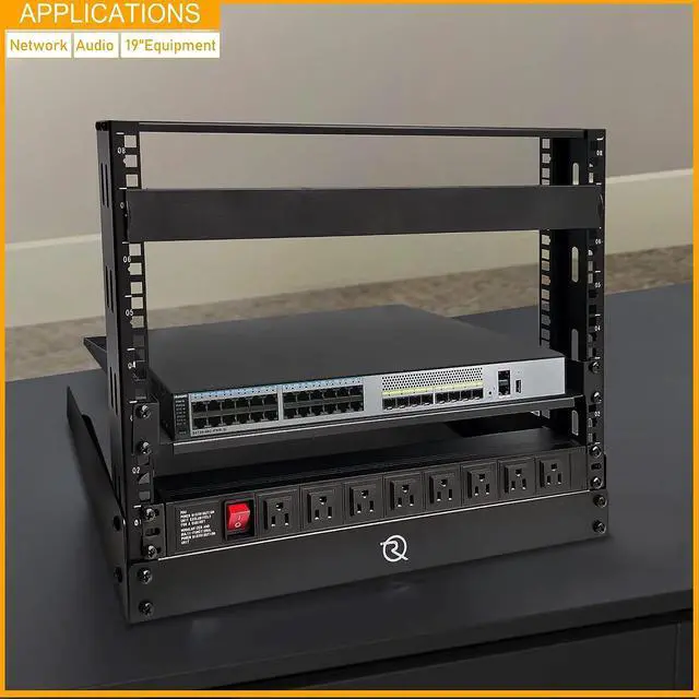 Alt view image 6 of 6 - RIVECO 4U Network Rack Desktop 19 Inch 2 Post Open Frame Shelf with Reinforced Beam, Free Standing Racks for IT Server Sound AV Equipment, Welcome to consult
