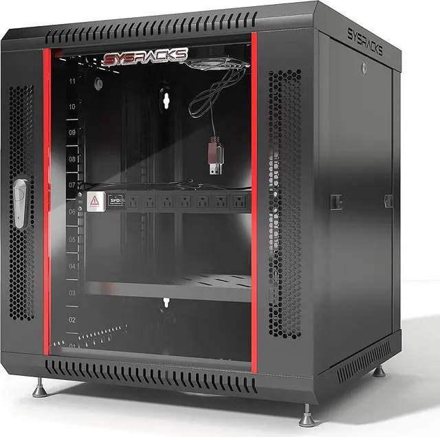 Main image of Server Rack  12U - Wall Mount Rack - Locking Cabinet for Network - Electronics - Security - Audio - Video - AV Equipment - Data Rack - Legs/Power Strip/Shelf/Fan - 24-Inch Depth (12U, Black)