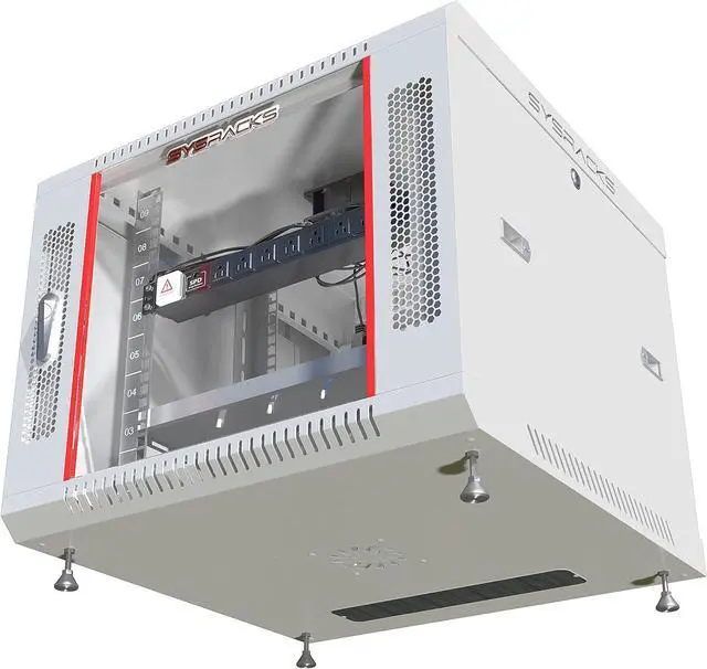 Alt view image 2 of 7 - Server Rack 9U Wall Mount Network Cabinet Gray IT Av Data Server Rack Cabinet Enclosure 24 Inch Depth - Shelf - 8-Way PDU - Fan - Casters - Hardware (9U, Light Grey)