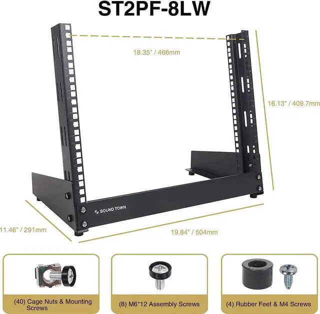 Alt view image 5 of 5 - Sound Town 8U 2-Post Desktop Open-Frame Rack, for Audio/Video, Network Switches, Routers, Patch Panels (ST2PF-8LW), Welcome to consult