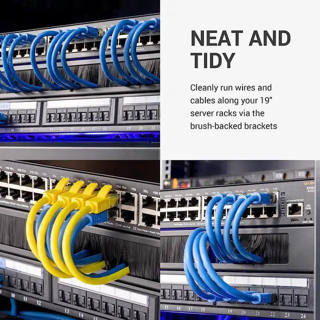 Alt view image 2 of 6 - kwmobile 5x 19 Inch Server Rack Cover - Brush Plate with Cable Opening for 19" Racks - Server Cabinet Network Cable Management 1U