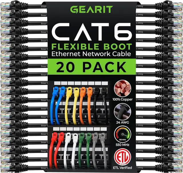 Main image of GearIT Cat6 Cable 1.5 ft 18 in - Cat6 Ethernet Cable, Cat 6 Ethernet Cable, Cat6 Patch Cable, Cat 6 Patch Cable, Cat 6 Cable, Network Cable, Internet Cable - Black 1.5 Feet