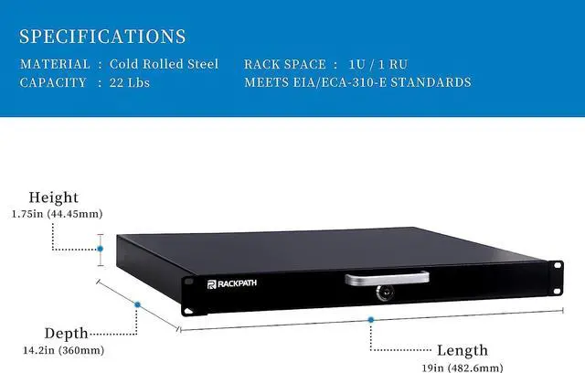 Alt view image 2 of 6 - 1U Rack Mount Drawer for 19 Inch AV/Network/DJ Equipment Racks or Cabinets with Lock and Key