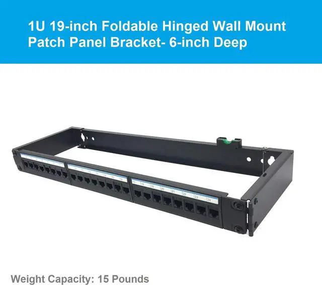 Alt view image 2 of 5 - Jingchengmei 1U Hinged Wall Mount Bracket for 12/24 Port Patch Panel- 6-inch Deep Horizontal Rack for 19 Data Network, Phone Terminations or Other Networking Equipments Including Screws (JCM-HWMB1U)
