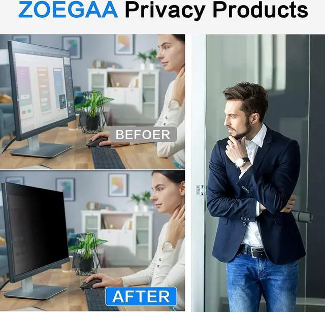 Alt view image 4 of 6 - ZOEGAA 28 Inch Computer Privacy Screen Filter for 16:9 Widescreen Computer Monitor 24.4"x13.7" - Computer Screen Privacy Shield and Anti Blue Light Anti Glare Screen Protector
