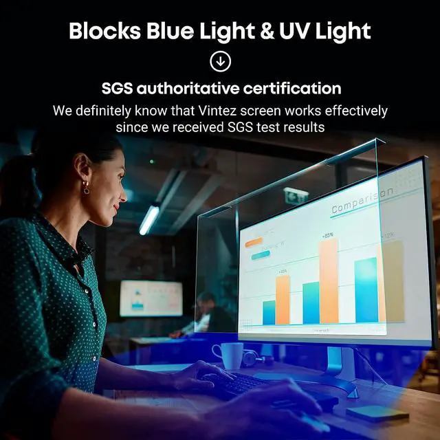 Alt view image 5 of 7 - Blue Light Blocking Screen Protector Panel for 31.5, 32 inch Diagonal PC Anti-UV Eye Protection Filter Film - Widescreen Laptop and Monitor Frame Hanging Type (W 28.2" X H 16.5") [1 Pack]