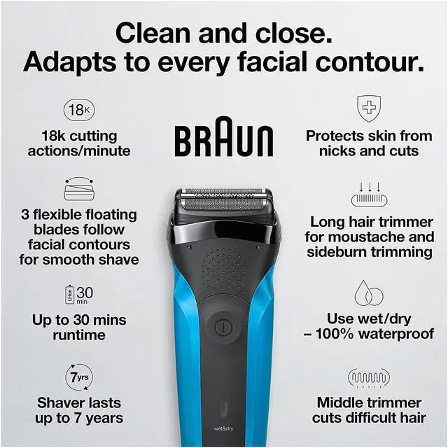 Alt view image 3 of 7 - Braun Electric Razor for Men, Series 3 310s Electric Foil Shaver, Rechargeable, Wet & Dry