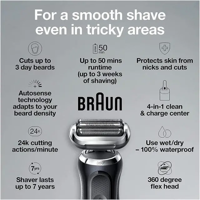 Alt view image 2 of 5 - Braun Series 7 7091cc Flex Electric Razor for Men with SmartCare Center, Beard Trimmer, Stubble Beard Trimmer, Body Groomer and Exfoliating Brush Wet & Dry, Rechargeable, Cordless Foil Shaver, Black