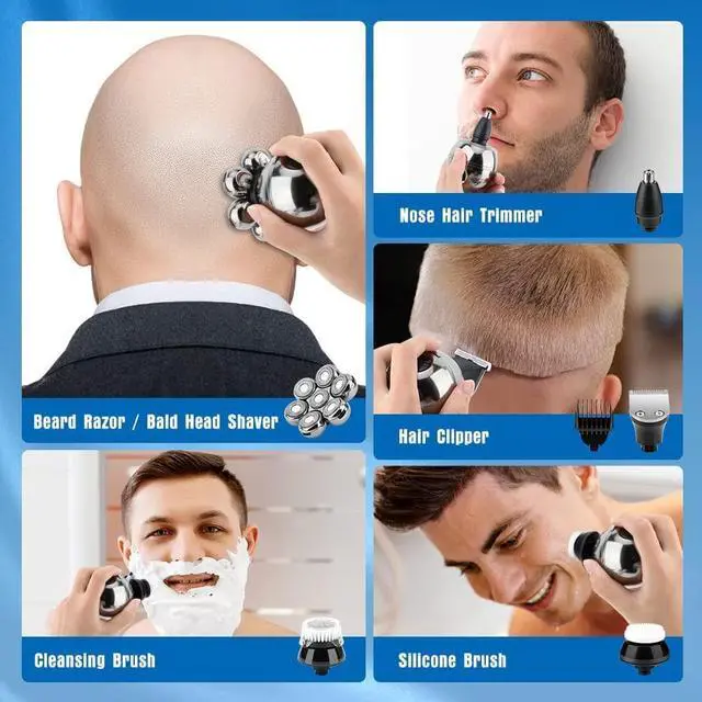 Alt view image 2 of 7 - Head Shavers for Bald Men, Wjiang 6 in 1 Electric Razor Mens Shaver Wet Dry Cordless Electric Skull Shavers 7D Floating Rechargeable Bald Head Shaver Back Shaver Head Shaver for Men & Women