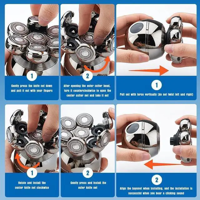 Alt view image 4 of 7 - Head Shavers for Bald Men, Wjiang 6 in 1 Electric Razor Mens Shaver Wet Dry Cordless Electric Skull Shavers 7D Floating Rechargeable Bald Head Shaver Back Shaver Head Shaver for Men & Women