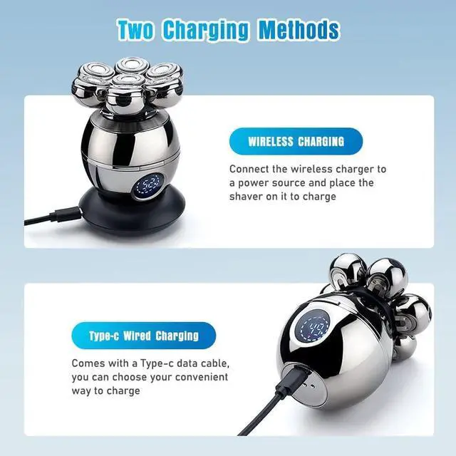 Alt view image 6 of 7 - Head Shavers for Bald Men, Wjiang 6 in 1 Electric Razor Mens Shaver Wet Dry Cordless Electric Skull Shavers 7D Floating Rechargeable Bald Head Shaver Back Shaver Head Shaver for Men & Women