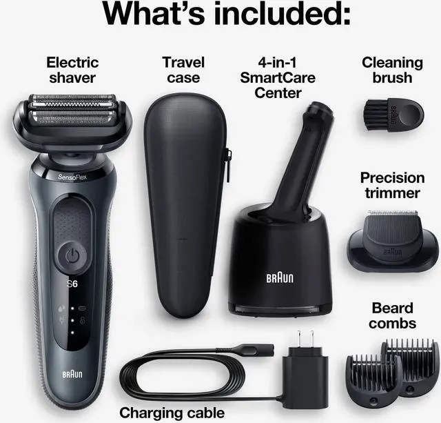 Alt view image 2 of 7 - Braun Series 6 6075cc Electric Shaver with SmartCare Center and Precision Trimmer, Wet & Dry, Rechargeable, Cordless Foil Shaver, Black
