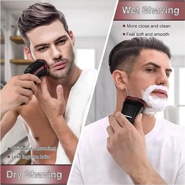 Alt view image 5 of 7 - MAX-T Men's Electric Shaver - Corded and Cordless Rechargeable 3D Rotary Shaver Razor for Men with Pop-up Sideburn Trimmer Wet and Dry Painless 100-240V Red