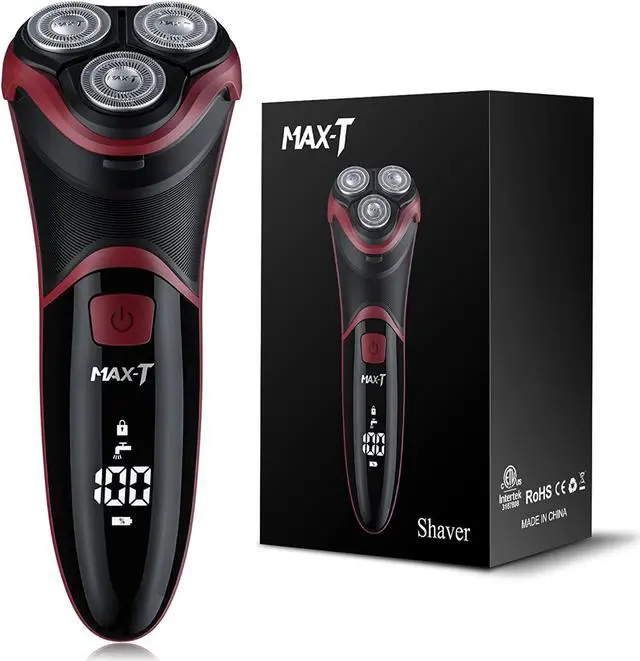 Alt view image 7 of 7 - MAX-T Men's Electric Shaver - Corded and Cordless Rechargeable 3D Rotary Shaver Razor for Men with Pop-up Sideburn Trimmer Wet and Dry Painless 100-240V Red