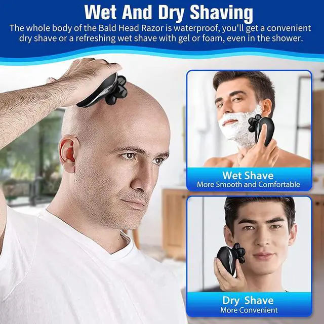 Alt view image 3 of 7 - Electric Head Shaver for Bald Men, 6 in 1 Mens Electric Head Razor Bald Head Shaver Cordless Electric Razor Men, IPX7 Wet/Dry Waterproof Skull Shaver with Head Shaver Kit LED Display Blue