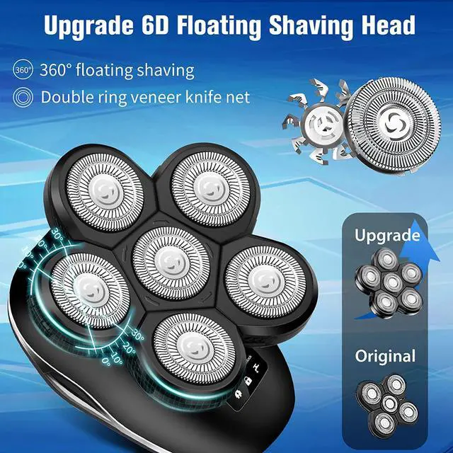Alt view image 4 of 7 - Electric Head Shaver for Bald Men, 6 in 1 Mens Electric Head Razor Bald Head Shaver Cordless Electric Razor Men, IPX7 Wet/Dry Waterproof Skull Shaver with Head Shaver Kit LED Display Blue