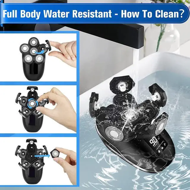 Alt view image 7 of 7 - Electric Head Shaver for Bald Men, 6 in 1 Mens Electric Head Razor Bald Head Shaver Cordless Electric Razor Men, IPX7 Wet/Dry Waterproof Skull Shaver with Head Shaver Kit LED Display Blue