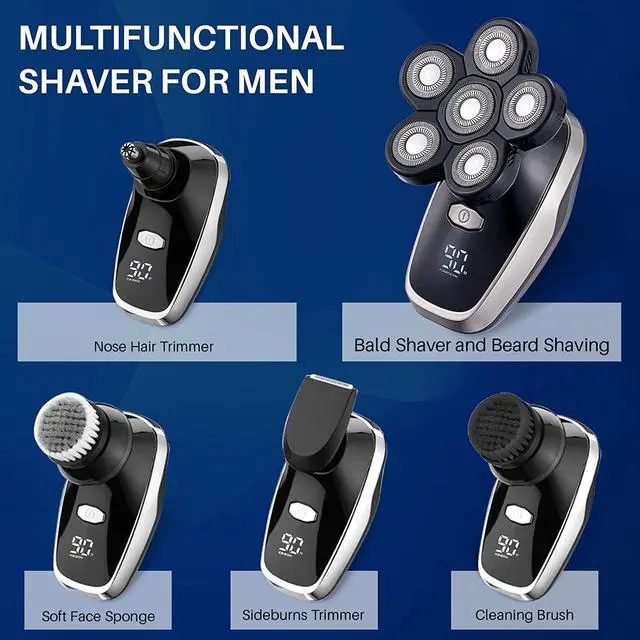 Alt view image 3 of 6 - Head Shavers for Bald Men Upgraded Electric Razors Multifunctional Electric Shaver for Balding Head Waterproof Mens Head Razor Cordless Rotary Shaver Rechargeable Razors for Bald Man (Black)