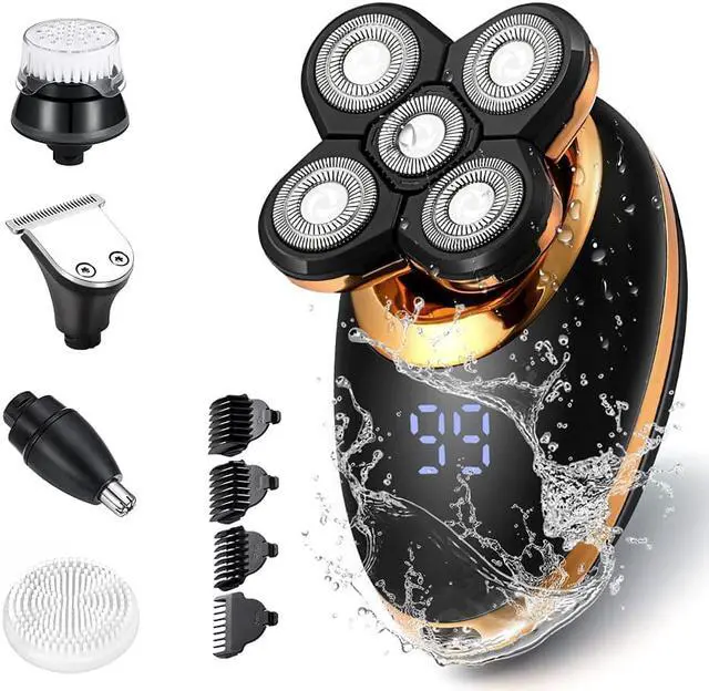 Main image of Electric Shavers for Men - 5 in 1 Bald Head Shavers for Men, 5D Floating Cordless USB Rechargeable Rotary Razor Multifunctional Grooming Kit Beard Trimmer Waterproof Wet and Dry with LED Display