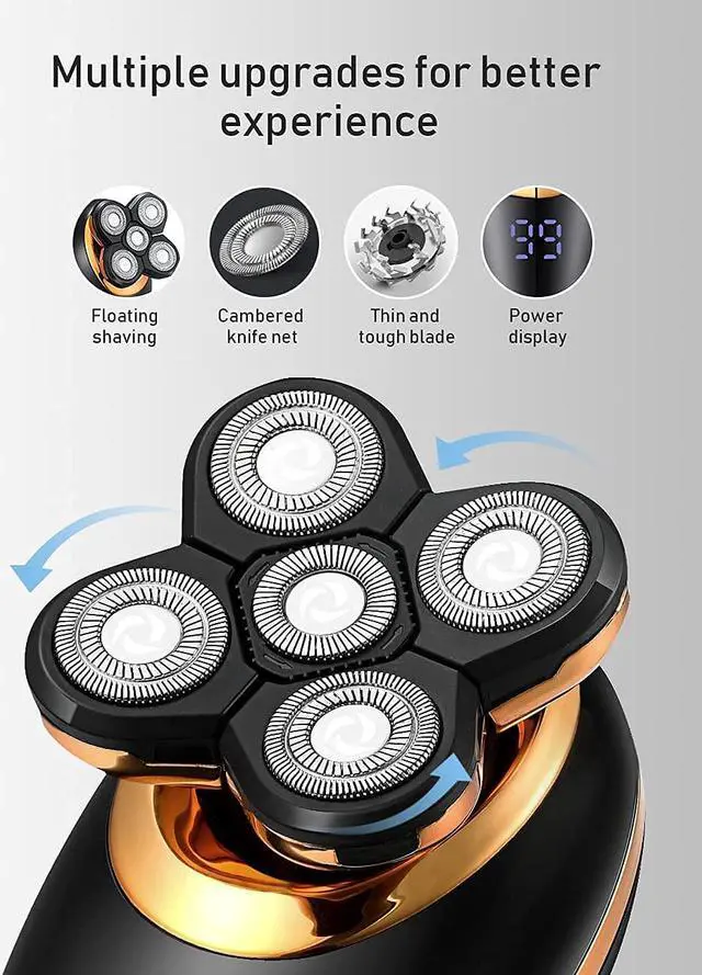 Alt view image 6 of 7 - Electric Shavers for Men - 5 in 1 Bald Head Shavers for Men, 5D Floating Cordless USB Rechargeable Rotary Razor Multifunctional Grooming Kit Beard Trimmer Waterproof Wet and Dry with LED Display