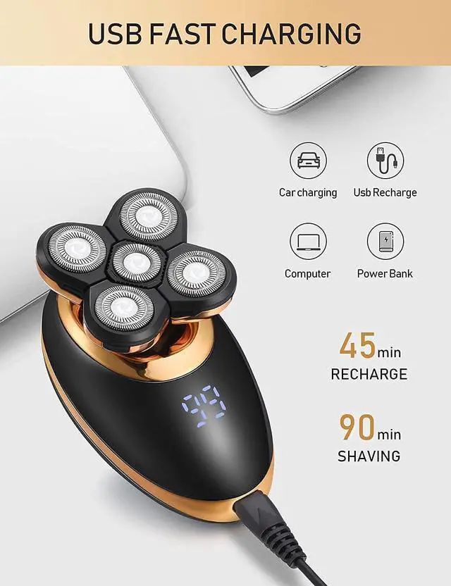 Alt view image 7 of 7 - Electric Shavers for Men - 5 in 1 Bald Head Shavers for Men, 5D Floating Cordless USB Rechargeable Rotary Razor Multifunctional Grooming Kit Beard Trimmer Waterproof Wet and Dry with LED Display