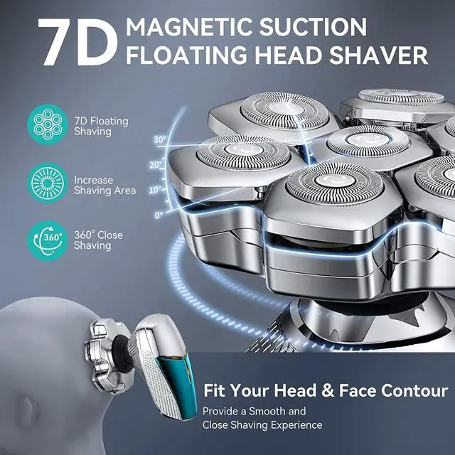 Alt view image 3 of 7 - 7D Head Shaver kensen 2024 Upgrade Head Shavers for Bald Men, Detachable Electric Razor with Beard Nose Hair Trimmer, Waterproof Wet/Dry Mens Grooming Kit, LED Display, USB Rechargeable, Gift Trave