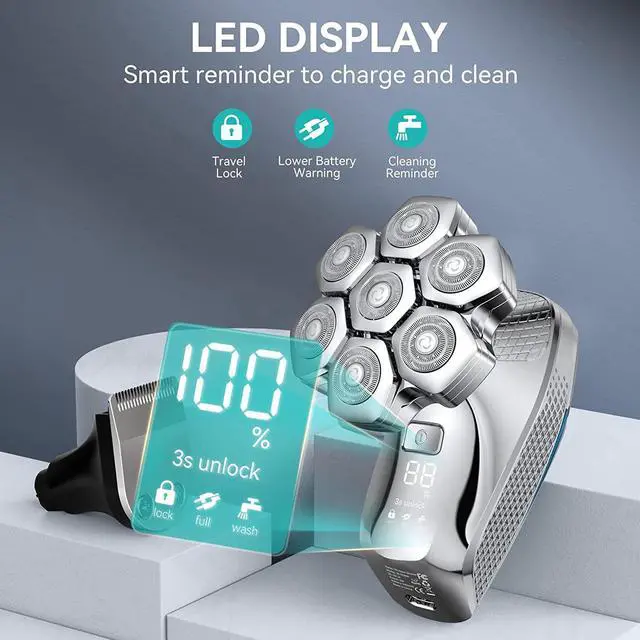 Alt view image 5 of 7 - 7D Head Shaver kensen 2024 Upgrade Head Shavers for Bald Men, Detachable Electric Razor with Beard Nose Hair Trimmer, Waterproof Wet/Dry Mens Grooming Kit, LED Display, USB Rechargeable, Gift Trave