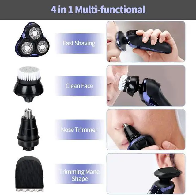 Alt view image 4 of 6 - Electric Razor for Men, 4 in 1 Rotary Men Shaver Beard Trimmer, Electric Shaver Waterproof USB Fast Charging, Cordless Beard, Nose, Hair Trimmer, Men Electric Razor Best Gift for Dad, Boyfriend