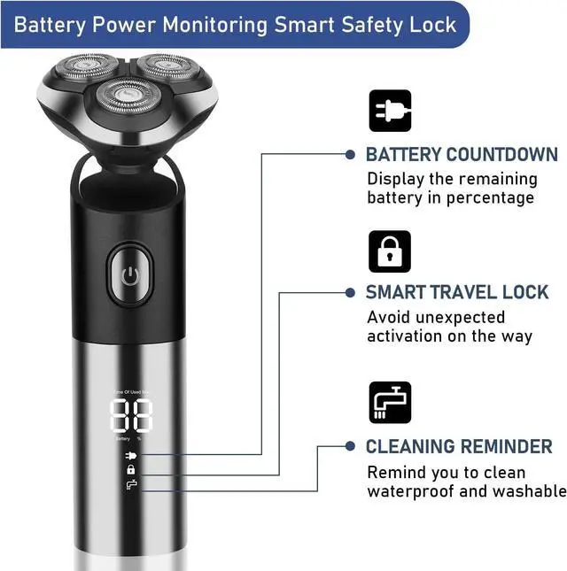 Alt view image 4 of 6 - Electric Shaver for Men, Cordless Rechargeable Rotary Shaver, IPX6 Waterproof Wet & Dry Electric Razor with Led Display