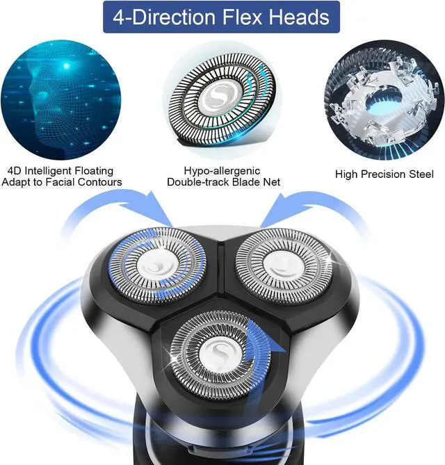 Alt view image 2 of 6 - Electric Shaver for Men, Cordless Rechargeable Rotary Shaver, IPX6 Waterproof Wet & Dry Electric Razor with Led Display